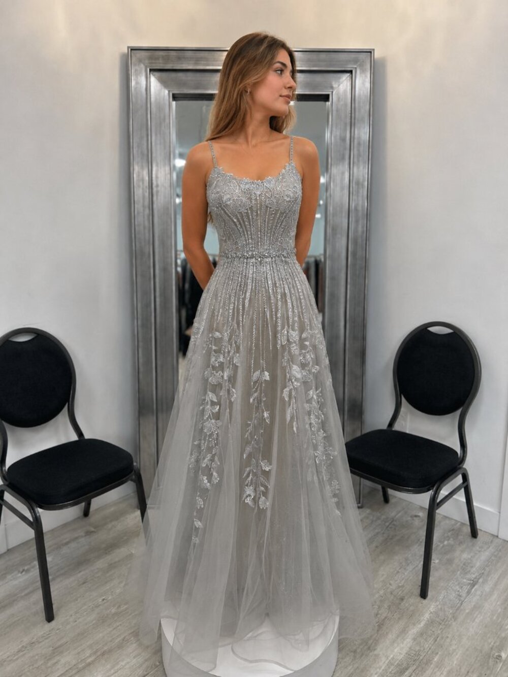 Ellie Wilde EW36068 Silver Prom Gown – Sample Store Stock